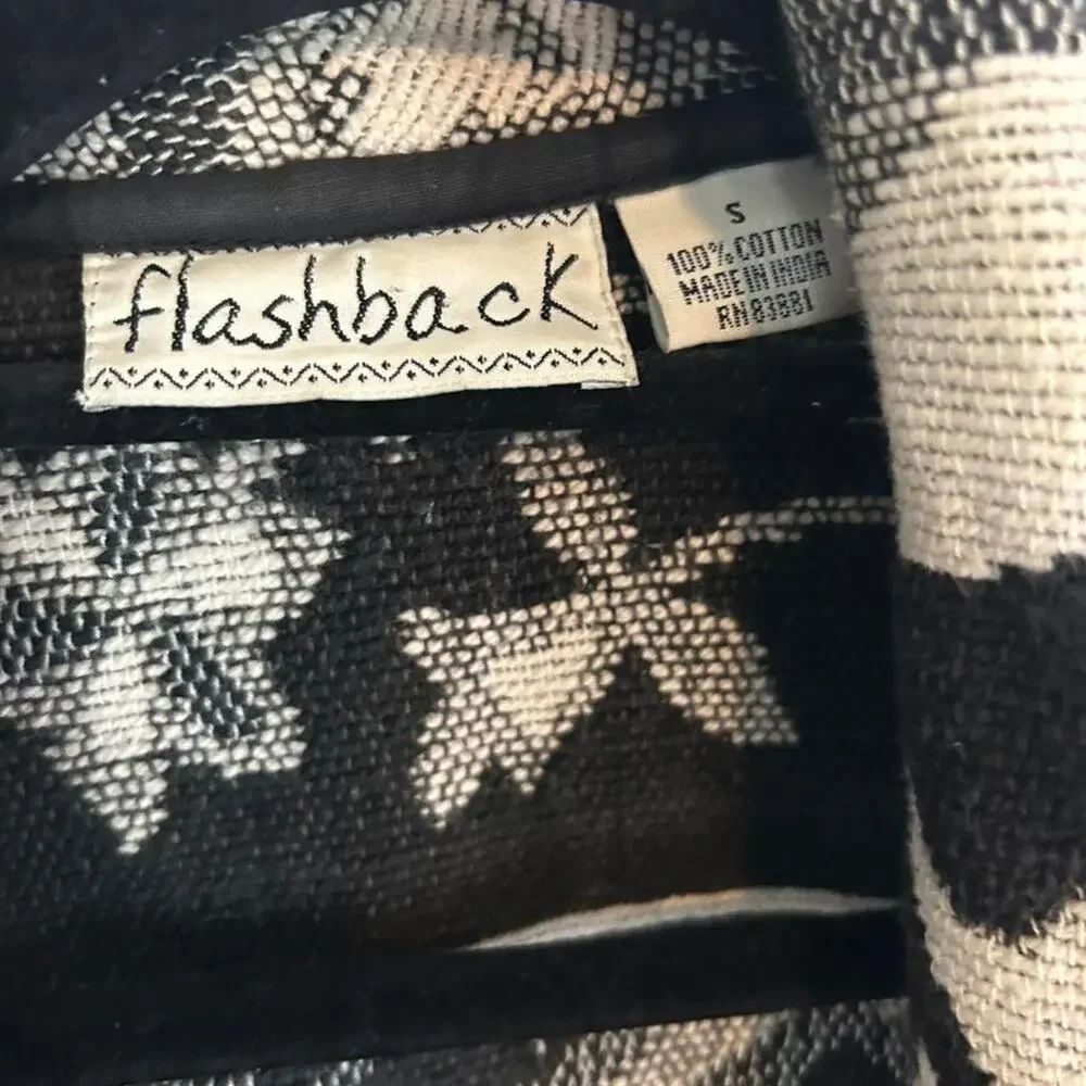 Flashback Vintage Cropped Tapestry‎ Jacket Black Cream Camel Print Cotton Small
